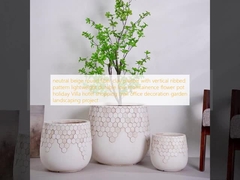 Neutral beige rundes Glasfaserplantier mit vertikal geriebenem Muster Leichtgewicht langlebig wartungsarmer Blumentopf Urlaub Villa Hotel Einkaufszentrum Büro Dekoration Garten Landschaftsgestaltung Projekt