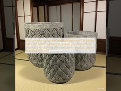 GRC Topf grau rund Faserzement Pflanzgefäß mit sich wiederholendem Palmenblattmuster leicht langlebig wartungsarm Blumentopf Ferienvilla Bürodekoration Dachgärten Landschaftsbauprojekt