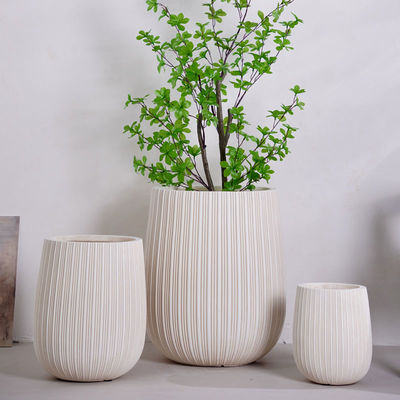 kaufen Vertikale Linien Muster Neutral beige Runde Fiber Clay Planter benutzerdefinierte Farbe online manufacture
