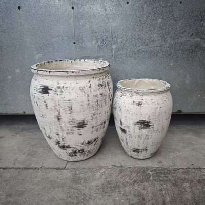 kaufen Unregelmäßiger schwarzer Pinsel weißer runder Faser-Ton-Pflanzkübel Lobby-Neugestaltung online manufacture