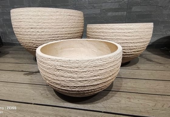 kaufen Runder Fiber-Clay-Pflanztopf im natürlichen, rustikalen Stil, hellbeige, mit gestreiftem Schichteffekt online manufacture