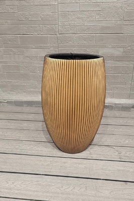 Hochgold-braunfarbener Streifenrunder Fiber Clay Planter Wohndekoration
